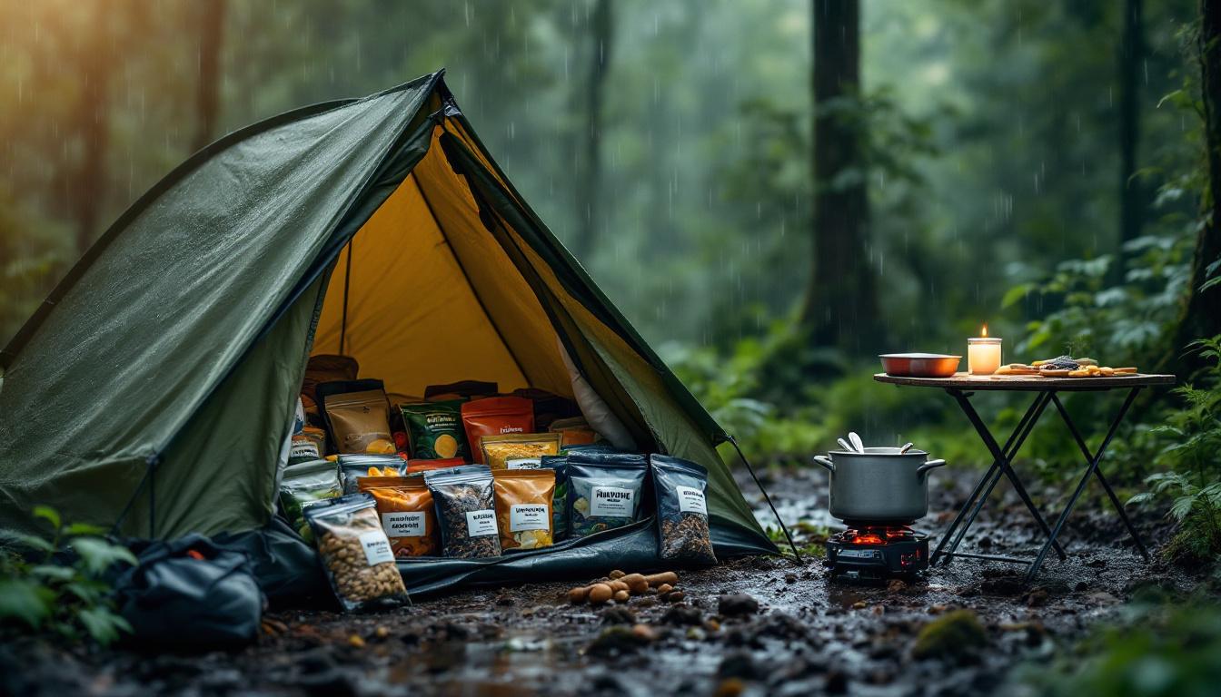 découvrez comment élaborer un menu de 3 jours adapté aux bivouacs sous pluie continue : des repas savoureux à base de produits déshydratés, faciles à transporter et à préparer pour rester énergique et au sec.